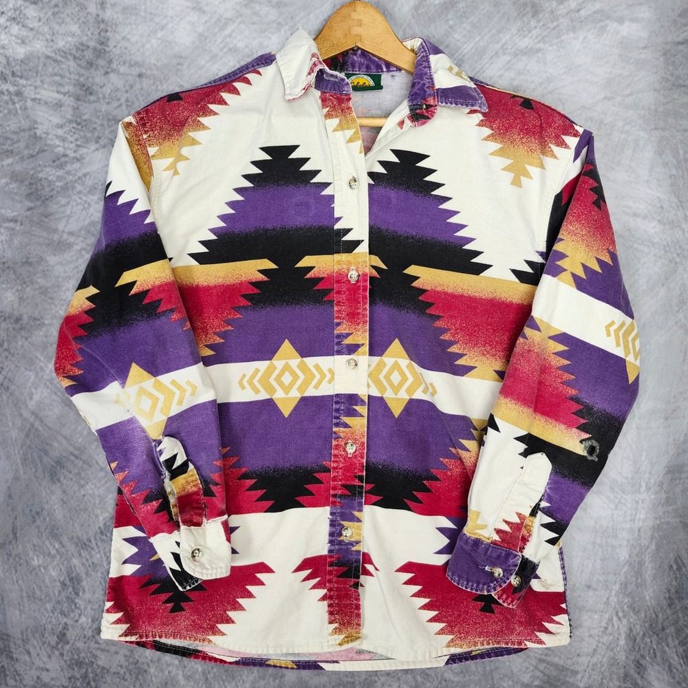 Vintage 90s Southwestern Aztec Thrashed Shirt Distressed Grunge Cabelas Medium